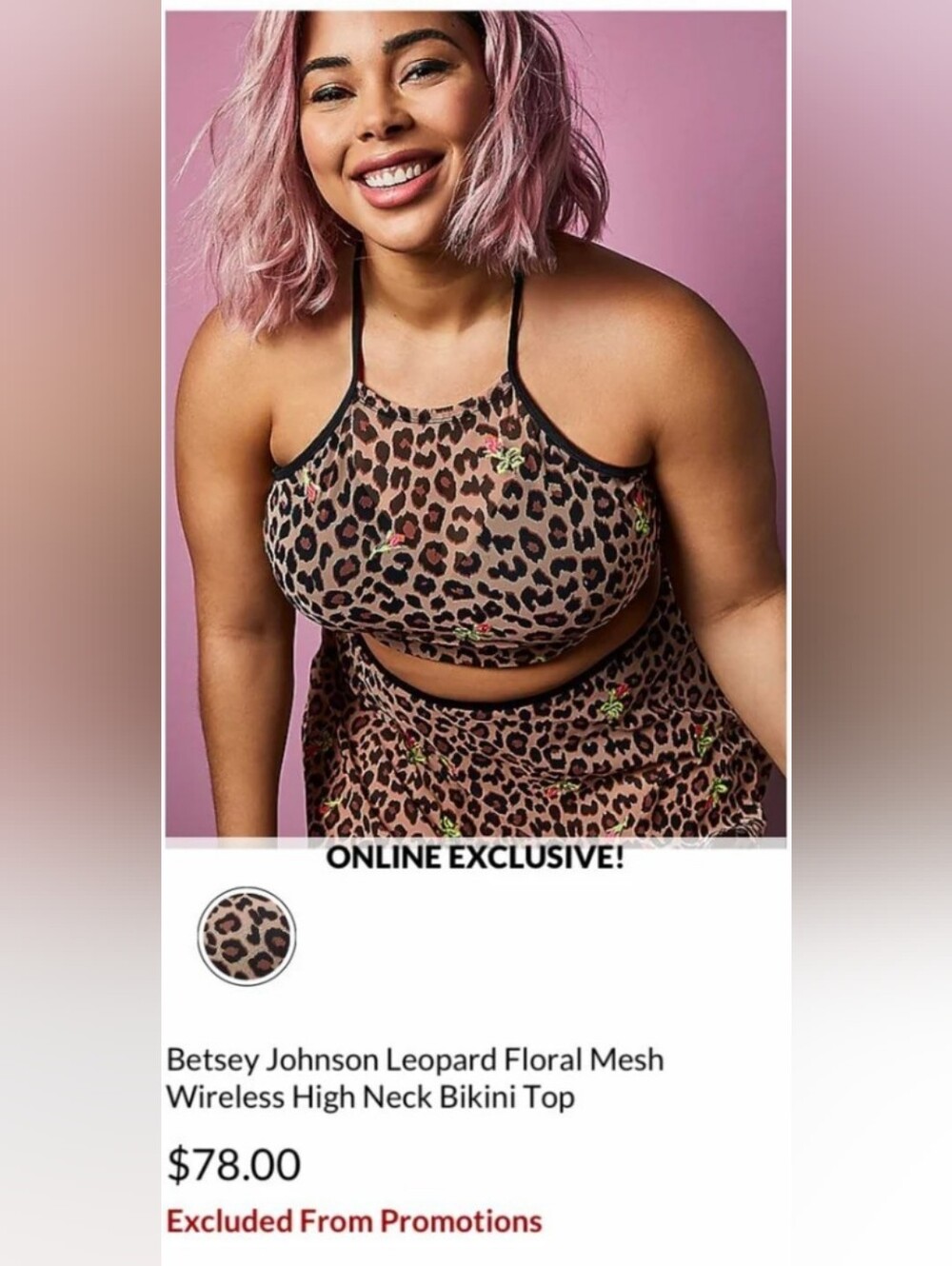 Torrid 2 Betsey Johnson Leopard Mesh Floral Bikini Halter Top Swim Plus Size 2x